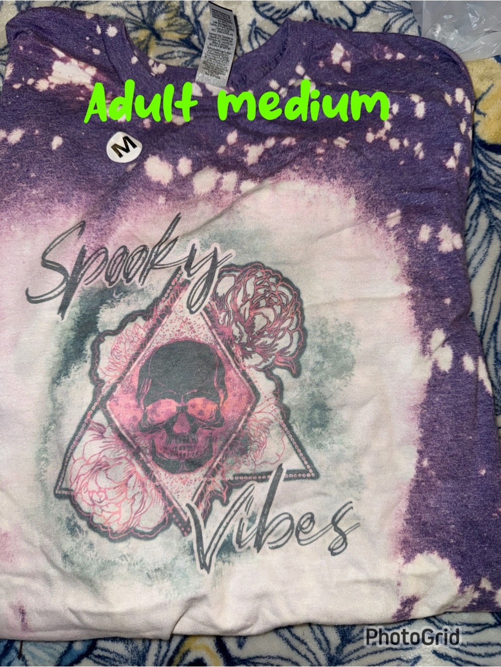 Purple Tie-Dye 'Spooky Vibes' Graphic Tee - Adult Medium
